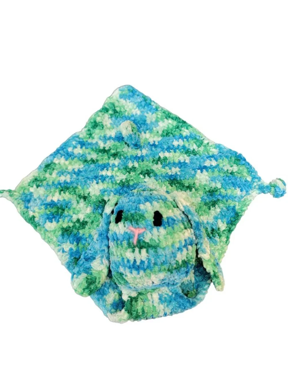 Bunny Comfort Blanket Baby Knit Chenille Blue Green Crochet Rabbit Photography